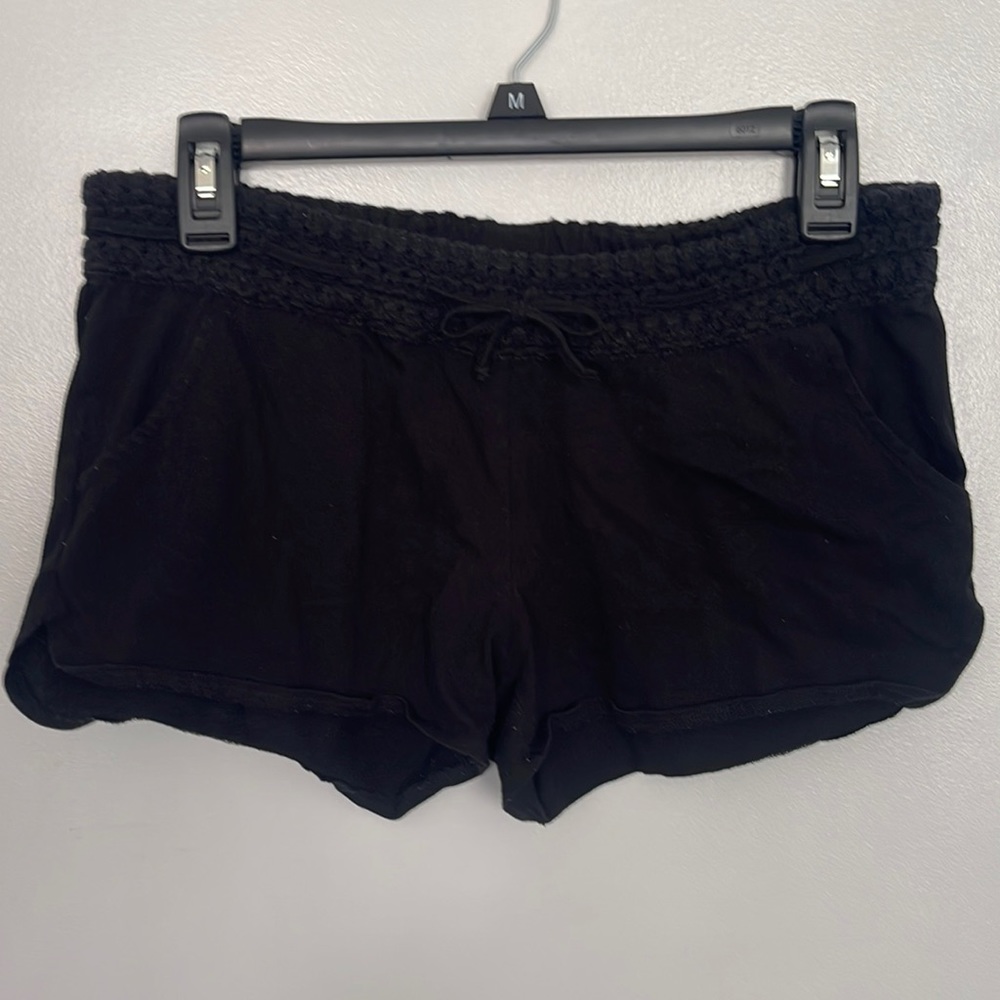 Ocean drive black cotton and polyester crotchet waist surfer short shorts
